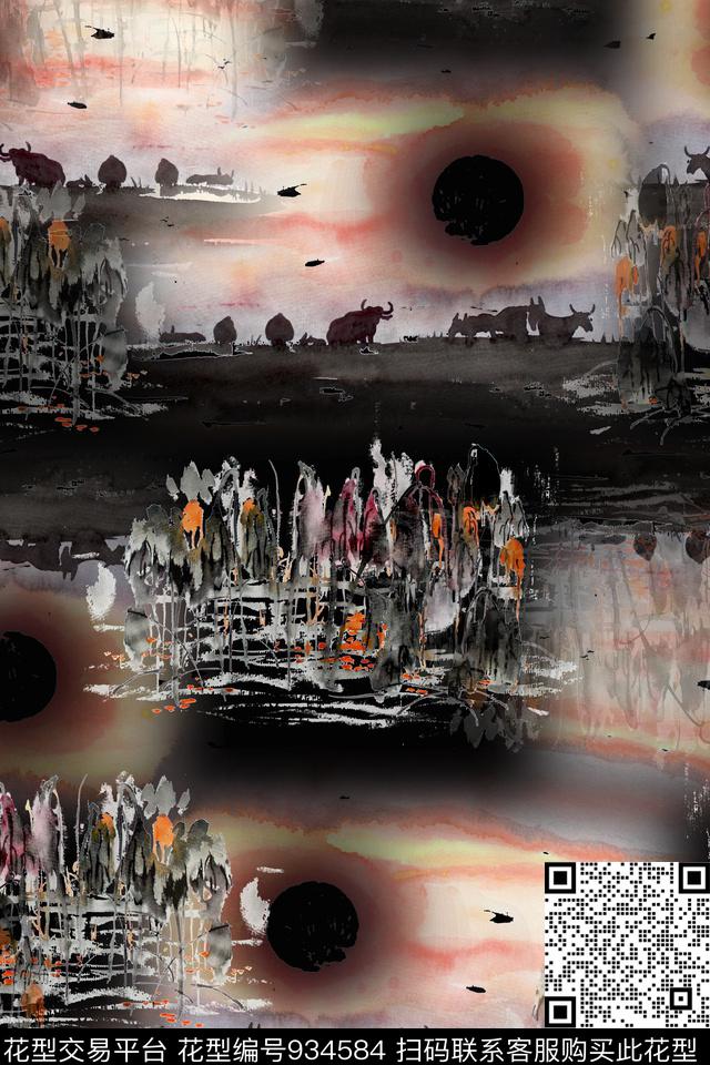 夕阳.jpg - 934584 - 数码花型 绘画 艺术 - 数码印花花型 － 女装花型设计 － 瓦栏