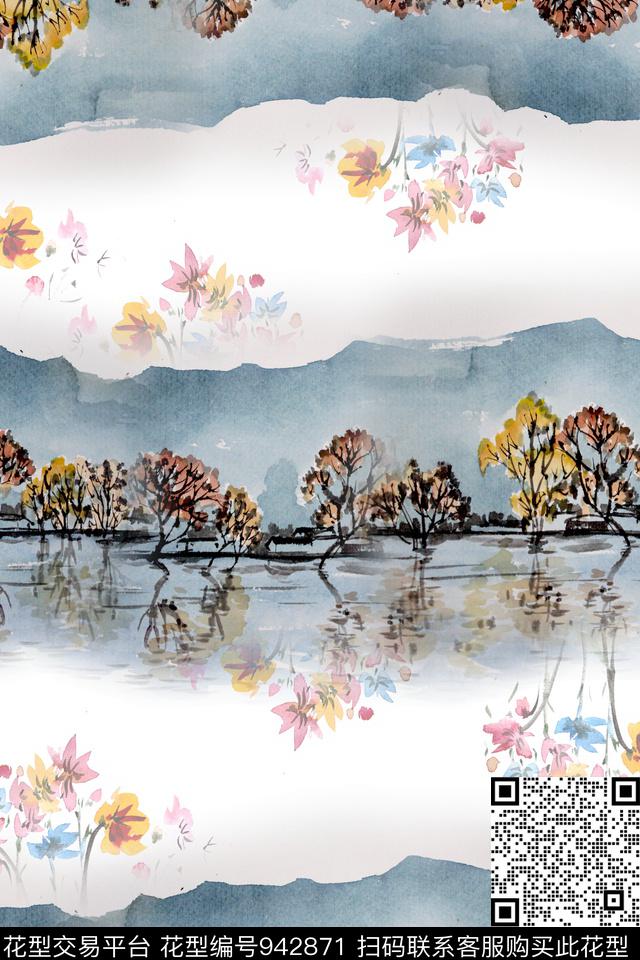 江南风景.jpg - 942871 - 数码花型 艺术 绘画 - 数码印花花型 － 女装花型设计 － 瓦栏