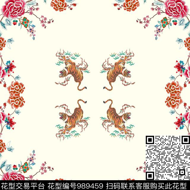 AC171218-1.jpg - 989459 - 花卉 方巾 3D立体 - 数码印花花型 － 方巾花型设计 － 瓦栏