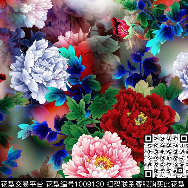 T0020.jpg - 1009130 - 数码花型 手绘花卉 香云纱 - 数码印花花型 － 女装花型设计 － 瓦栏