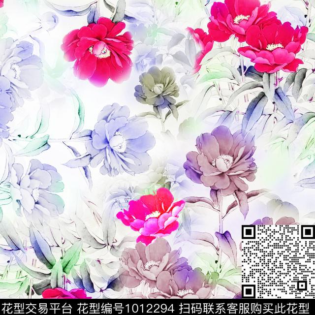 T0022.jpg - 1012294 - 数码花型 手绘花卉 风格化花卉 - 数码印花花型 － 女装花型设计 － 瓦栏