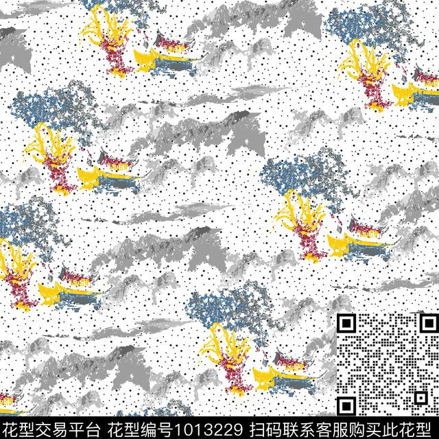 女装2018春夏大牌时尚抽象山水-01.jpg - 1013229 - 年轻女性 大牌风 国画 - 数码印花花型 － 女装花型设计 － 瓦栏