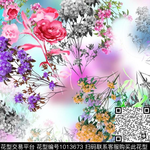 T0026.jpg - 1013673 - 数码花型 手绘花卉 风格化花卉 - 数码印花花型 － 女装花型设计 － 瓦栏