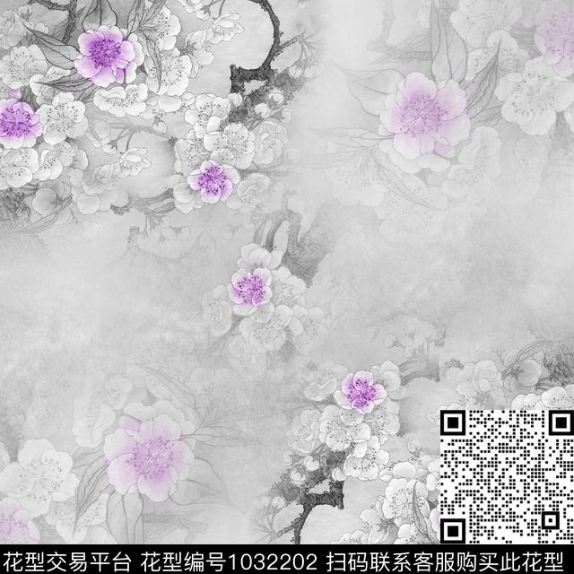 81-10.jpg - 1032202 - 花卉 梨花 方巾 - 数码印花花型 － 方巾花型设计 － 瓦栏