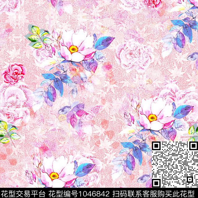 T0038.jpg - 1046842 - 数码花型 手绘花卉 风格化花卉 - 数码印花花型 － 女装花型设计 － 瓦栏