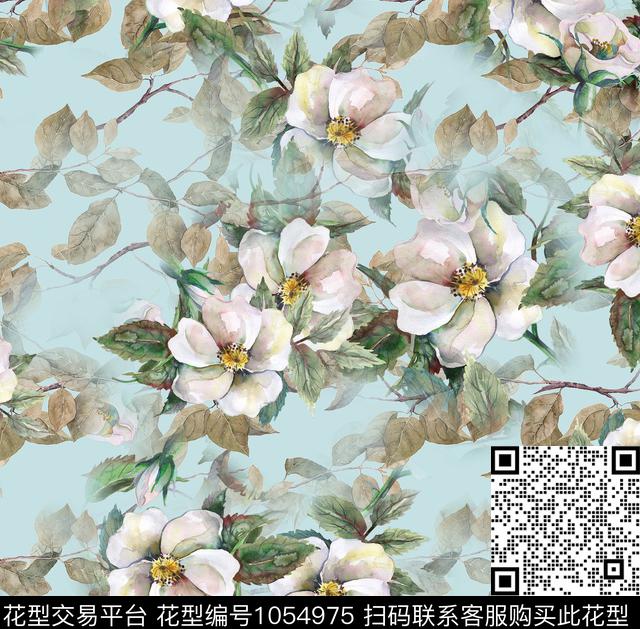 1804126.jpg - 1054975 - 数码花型 花卉 彩地花卉 - 数码印花花型 － 女装花型设计 － 瓦栏