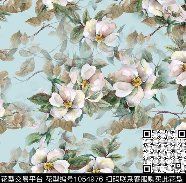 1804126-1.jpg - 1054976 - 数码花型 花卉 彩地花卉 - 数码印花花型 － 女装花型设计 － 瓦栏