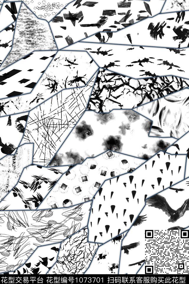 RP0105.jpg - 1073701 - 黑白花型 抽象 几何 - 传统印花花型 － 女装花型设计 － 瓦栏