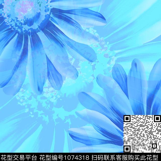 wj2216-2.jpg - 1074318 - 数码花型 菊花 水彩花卉 - 数码印花花型 － 方巾花型设计 － 瓦栏