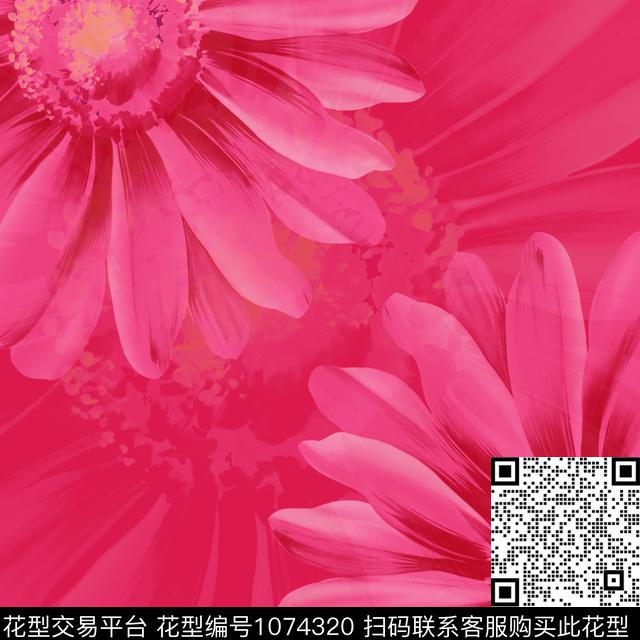 wj2216.jpg - 1074320 - 数码花型 菊花 水彩花卉 - 数码印花花型 － 方巾花型设计 － 瓦栏