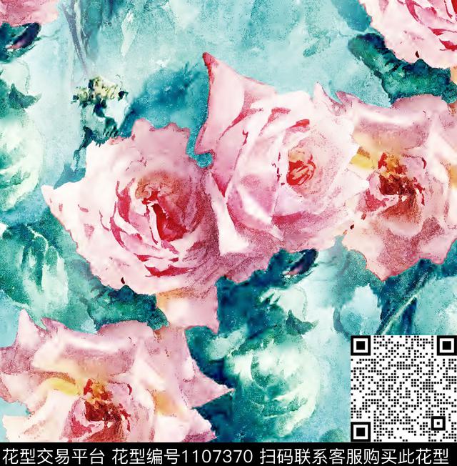 R1808075A.jpg - 1107370 - 手绘大花 玫瑰花 月季花 - 数码印花花型 － 女装花型设计 － 瓦栏