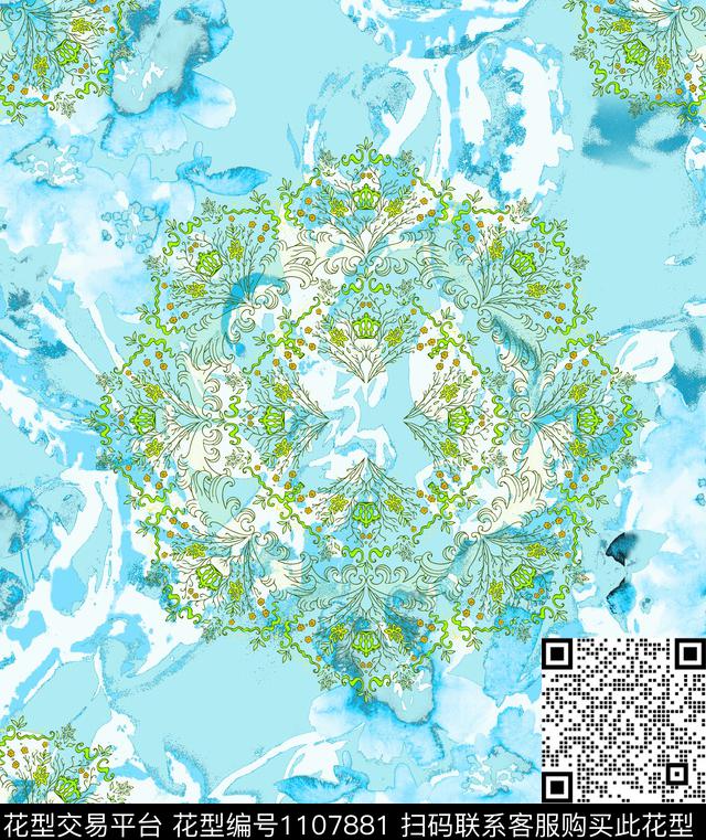 朦胧花卉底纹-1.jpg - 1107881 - 民族风 抽象 水彩花卉 - 数码印花花型 － 男装花型设计 － 瓦栏