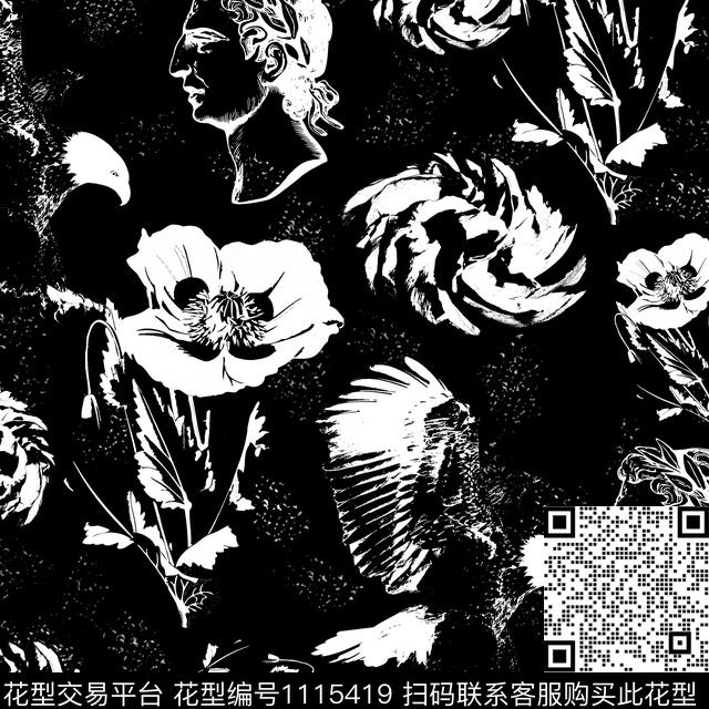 hb90.jpg - 1115419 - 清爽底花卉 PRADA 黑白花型 - 传统印花花型 － 女装花型设计 － 瓦栏