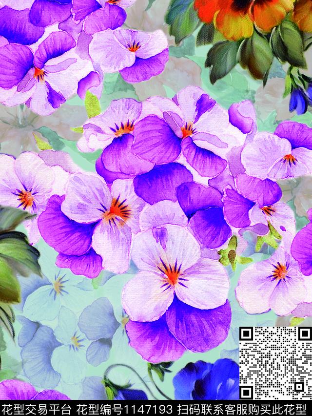 L-00203.jpg - 1147193 - 春夏花型 水彩花卉 四叶花 - 数码印花花型 － 女装花型设计 － 瓦栏