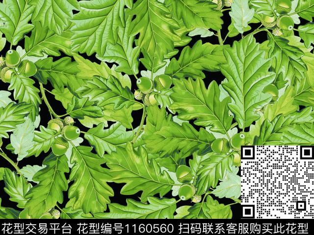 B48-1.jpg - 1160560 - 黑底花卉 绿植树叶 密集排列 - 数码印花花型 － 男装花型设计 － 瓦栏