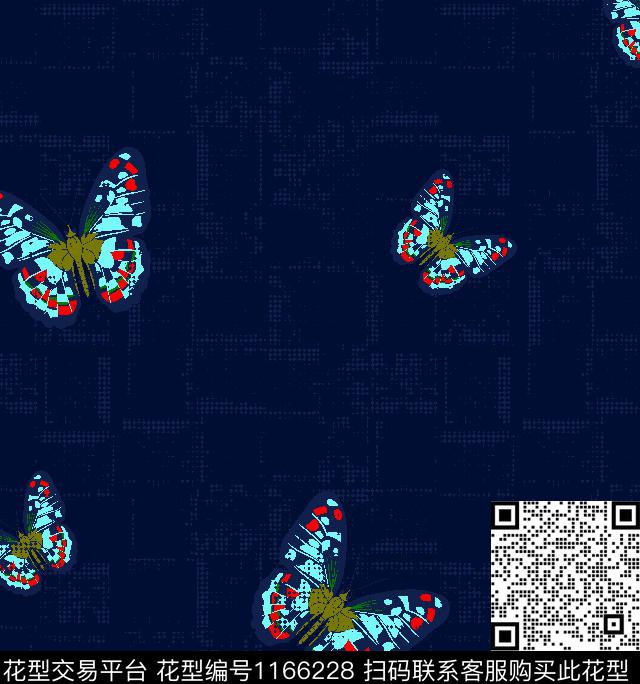 098-1.tif - 1166228 - 蝴蝶 几何 抽象底 - 传统印花花型 － 男装花型设计 － 瓦栏