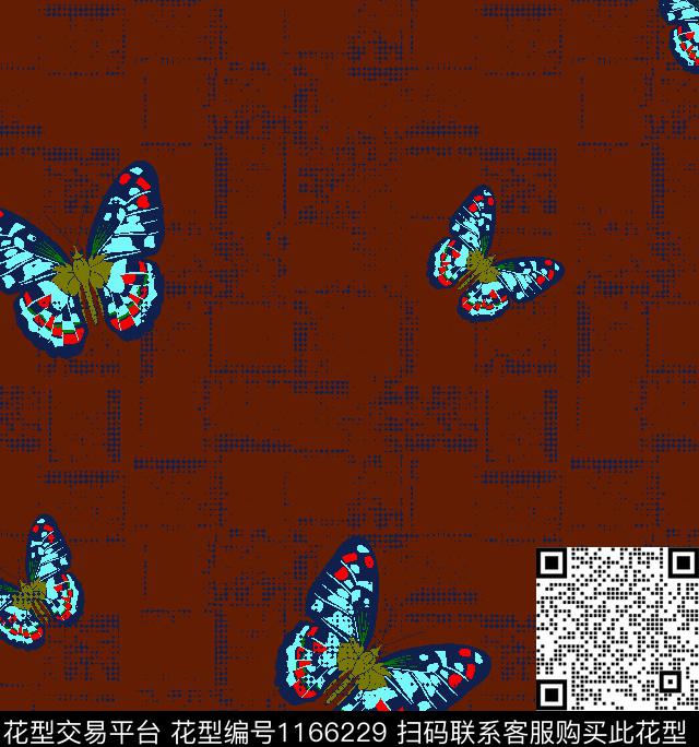 098-2.tif - 1166229 - 蝴蝶 几何 抽象底 - 传统印花花型 － 男装花型设计 － 瓦栏