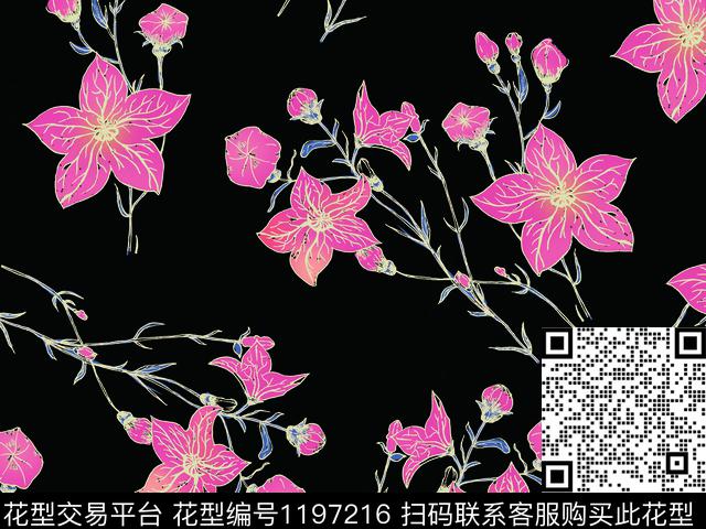 190419-1.jpg - 1197216 - 清爽底花卉 牵牛花 满版散花 - 数码印花花型 － 女装花型设计 － 瓦栏