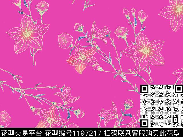 190419-2.jpg - 1197217 - 清爽底花卉 牵牛花 满版散花 - 数码印花花型 － 女装花型设计 － 瓦栏