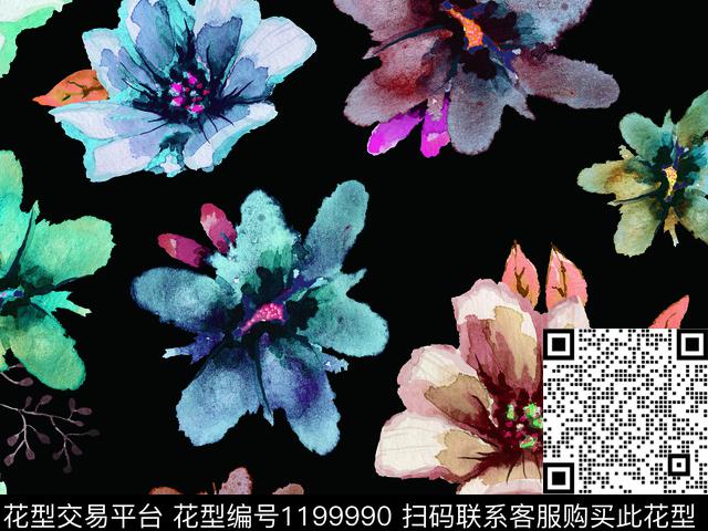 190423-2.jpg - 1199990 - 水彩花卉 手绘花卉 散点排列 - 数码印花花型 － 女装花型设计 － 瓦栏