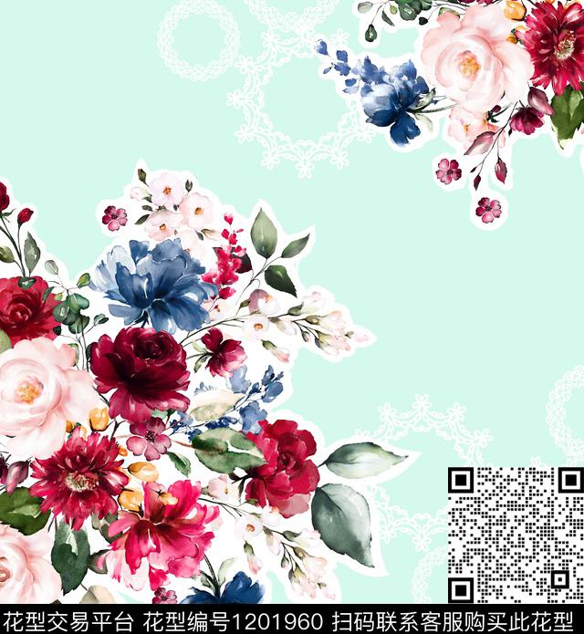 190117水彩繁花被面.jpg - 1201960 - 水彩花卉 花卉 床品 - 数码印花花型 － 床品花型设计 － 瓦栏