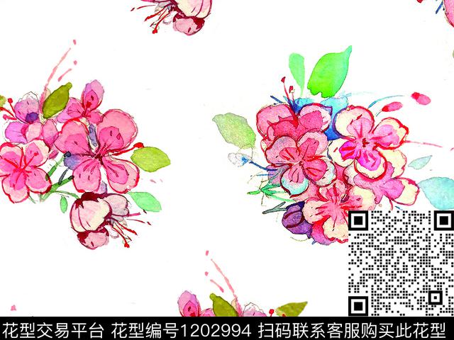 190434-1.jpg - 1202994 - 水彩花卉 散点排列 美丽 - 数码印花花型 － 女装花型设计 － 瓦栏