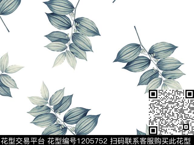 190501-1.jpg - 1205752 - 绿植树叶 黑反白 精致花卉 - 数码印花花型 － 女装花型设计 － 瓦栏