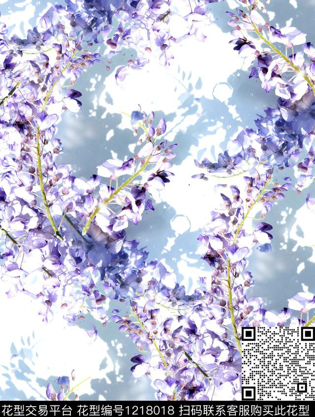 R1905043.jpg - 1218018 - 紫藤花 玫瑰花 Wisteria flower - 数码印花花型 － 女装花型设计 － 瓦栏