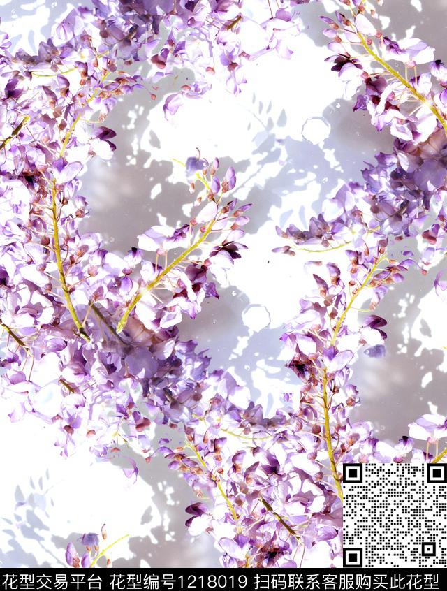 R1905043A.jpg - 1218019 - 紫藤花 玫瑰花 Wisteria flower - 数码印花花型 － 女装花型设计 － 瓦栏