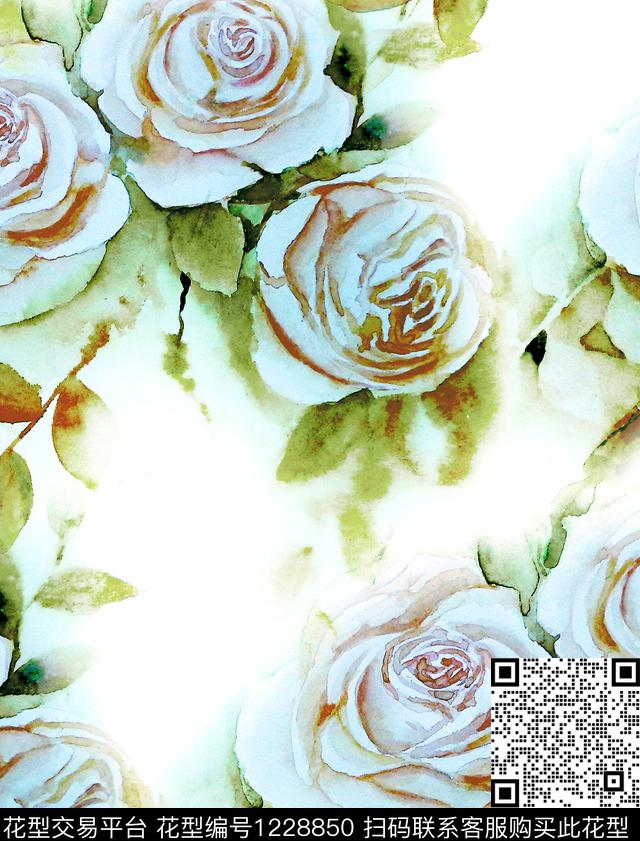 R1808016.jpg - 1228850 - 水彩花卉 rose watercolor - 数码印花花型 － 女装花型设计 － 瓦栏