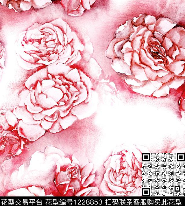 R1808017A.jpg - 1228853 - 水彩花卉 rose watercolor - 数码印花花型 － 女装花型设计 － 瓦栏