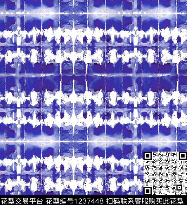 R1810027.jpg - 1237448 - 扎染花型 蓝印花 新品 - 数码印花花型 － 女装花型设计 － 瓦栏