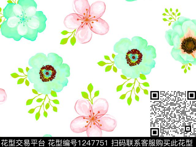 190817-2.jpg - 1247751 - 清爽底花卉 水彩花卉 散点花卉 - 数码印花花型 － 女装花型设计 － 瓦栏