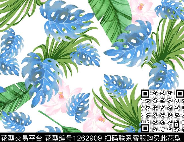 17.jpg - 1262909 - 热带花型 绿植树叶 - 数码印花花型 － 女装花型设计 － 瓦栏