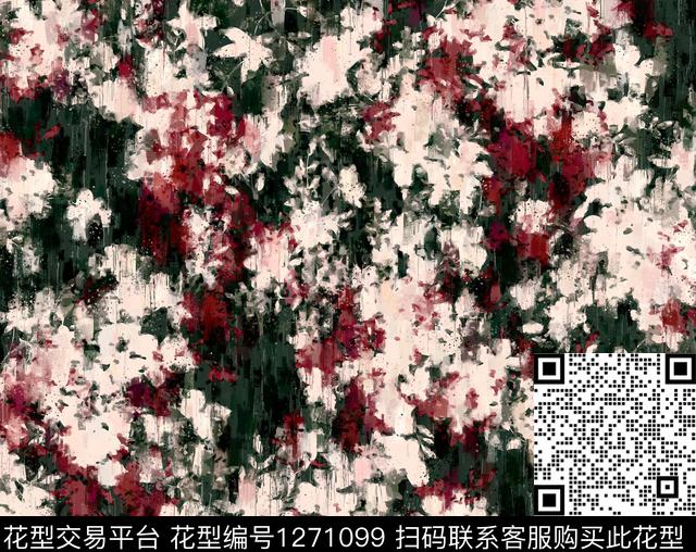 G1910105G.tif - 1271099 - 油画花型 花卉 抽象 - 数码印花花型 － 女装花型设计 － 瓦栏