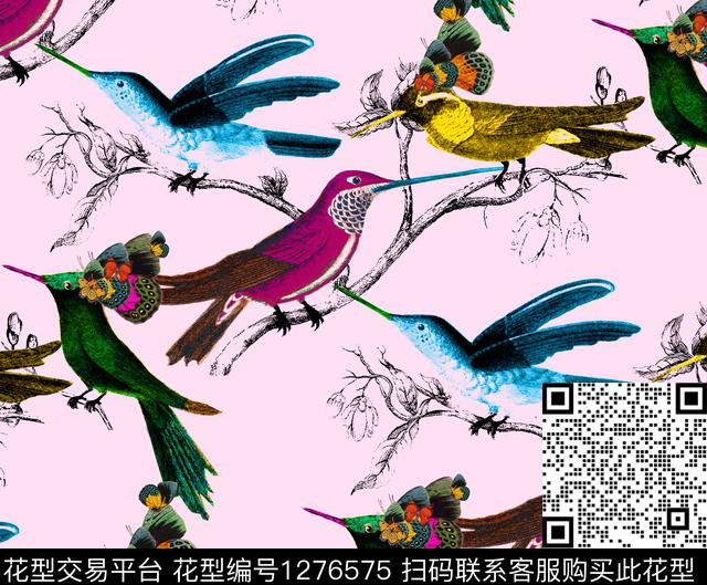 R1911012.jpg - 1276575 - 复古 bird 鸟 - 数码印花花型 － 女装花型设计 － 瓦栏