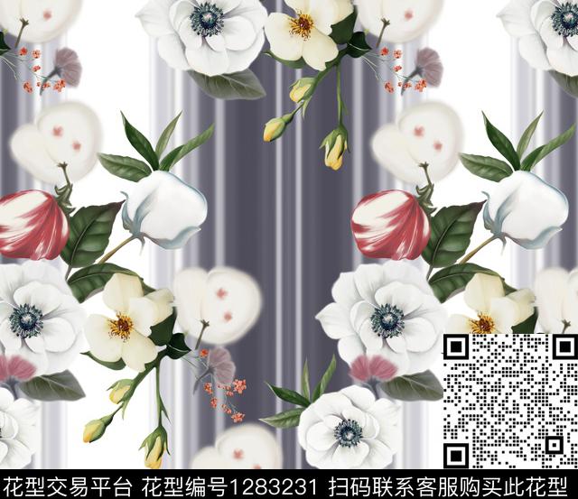 guan195.jpg - 1283231 - 花卉 条文底 绿植树叶 - 数码印花花型 － 女装花型设计 － 瓦栏