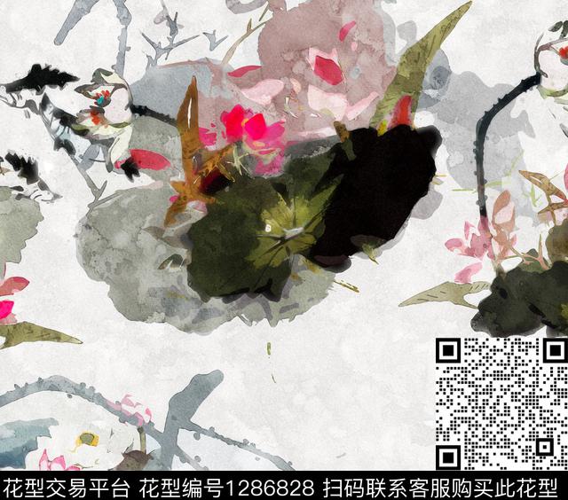 G1912081E.tif - 1286828 - 鸟 花卉 手绘 - 数码印花花型 － 女装花型设计 － 瓦栏