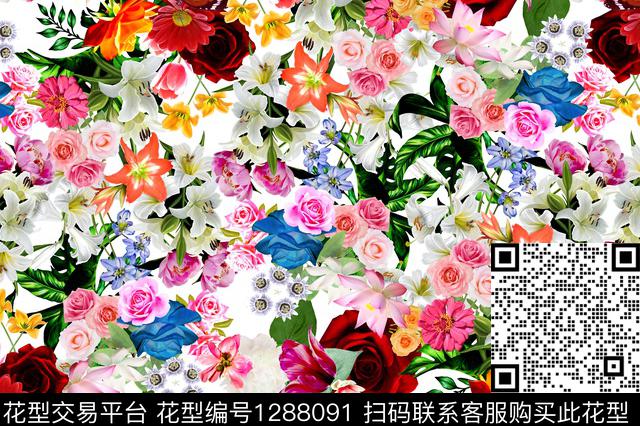 guan230 二方连续.jpg - 1288091 - 玫瑰花 花卉 白底花 - 数码印花花型 － 女装花型设计 － 瓦栏