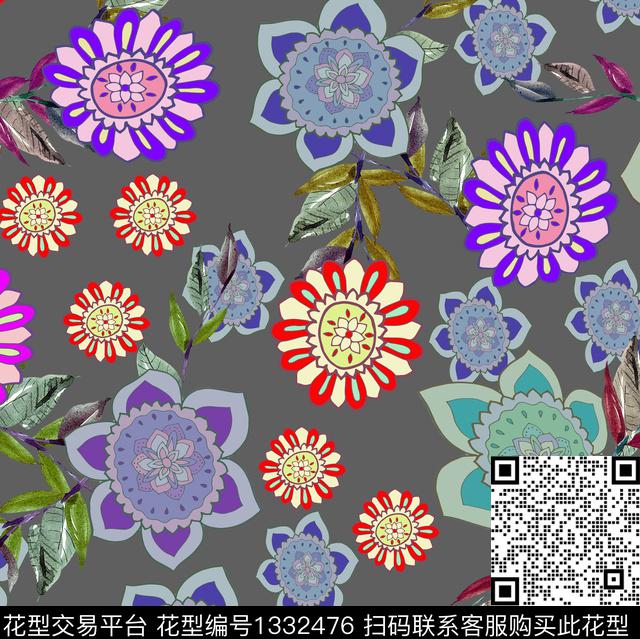 ASMYSJ0041.jpg - 1332476 - 数码花型 鲜花 花卉 - 数码印花花型 － 女装花型设计 － 瓦栏