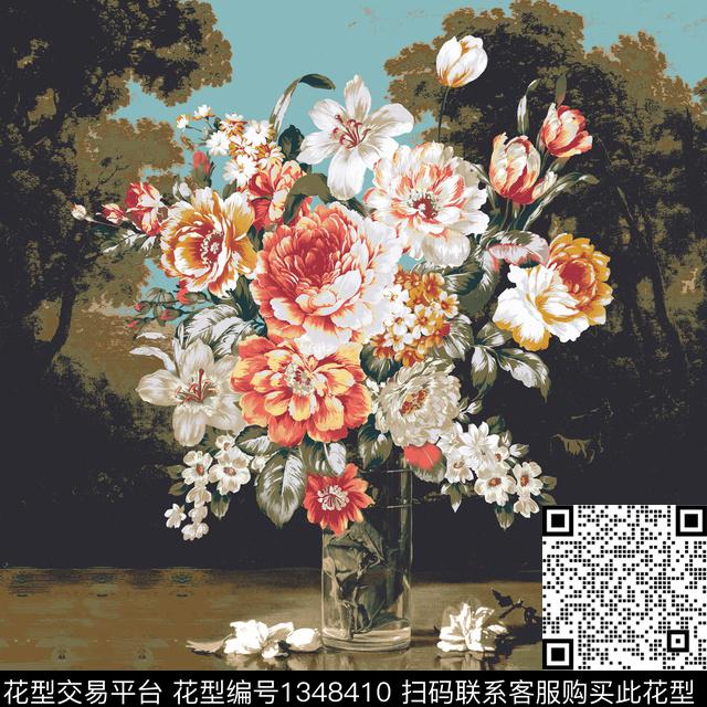 2020-47.jpg - 1348410 - 数码花型 油画花型 花卉 - 数码印花花型 － 方巾花型设计 － 瓦栏