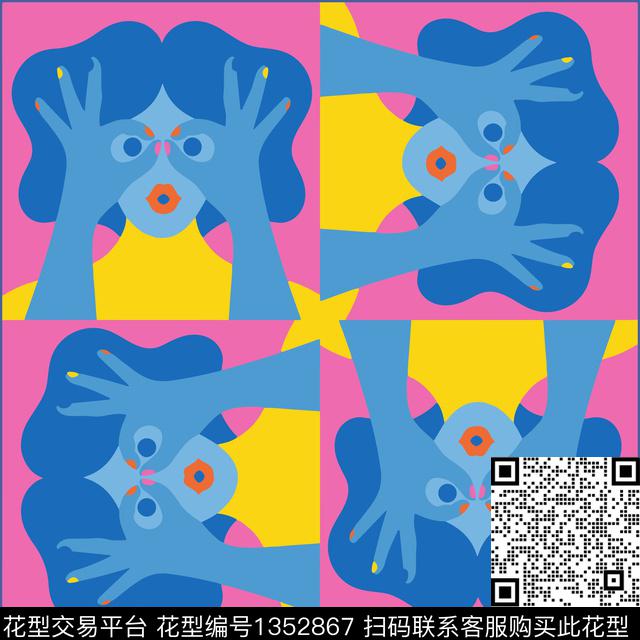 8.jpg - 1352867 - 方巾 卡通人物 小清新 - 传统印花花型 － 方巾花型设计 － 瓦栏