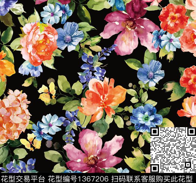 174.jpg - 1367206 - 手绘花卉 水彩花卉 复古风 - 数码印花花型 － 女装花型设计 － 瓦栏