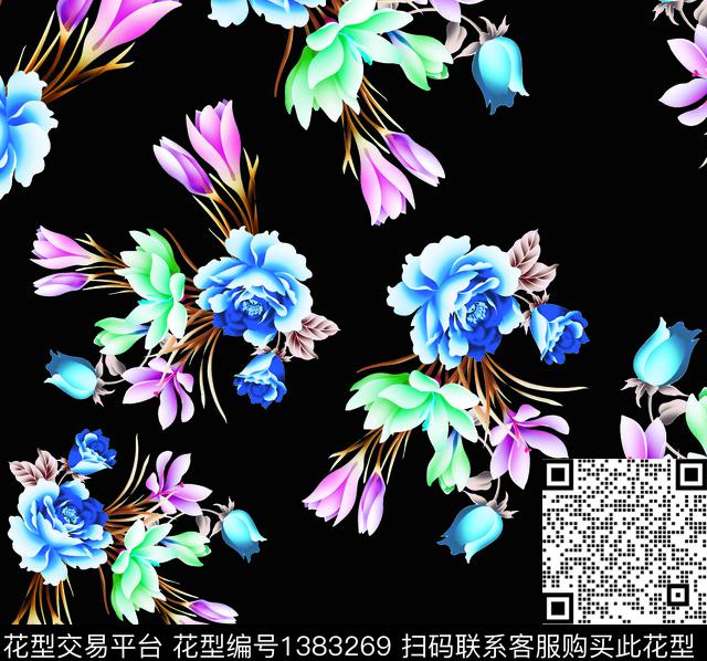 S018.jpg - 1383269 - 向日葵 彩底花卉 潮牌 - 数码印花花型 － 女装花型设计 － 瓦栏