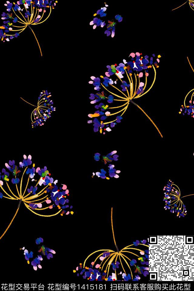 P387.jpg - 1415181 - 黑底花卉 绿植树叶 花卉 - 数码印花花型 － 女装花型设计 － 瓦栏