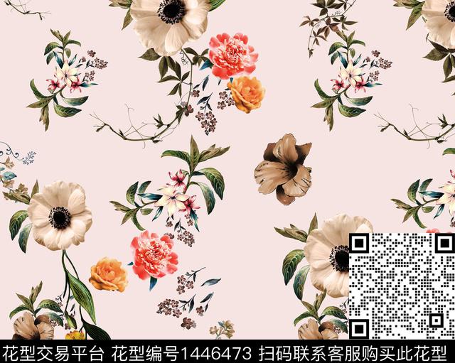 guan896.jpg - 1446473 - 复古 花卉 粉底 - 数码印花花型 － 女装花型设计 － 瓦栏