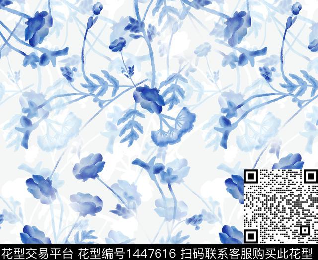 WC01246.jpg - 1447616 - 水彩 肌理 绿植树叶 - 数码印花花型 － 女装花型设计 － 瓦栏