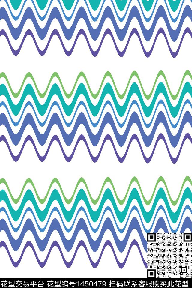 2021-9-6蓝色波浪.jpg - 1450479 - 几何 简约 抽象 - 数码印花花型 － 女装花型设计 － 瓦栏