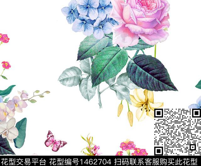 guan975.jpg - 1462704 - 绣球花 玫瑰花 白底花 - 数码印花花型 － 女装花型设计 － 瓦栏