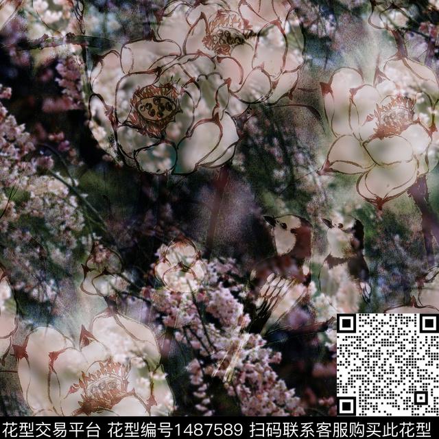 R1705159.jpg - 1487589 - 荷花 香云纱 旗袍 - 数码印花花型 － 女装花型设计 － 瓦栏